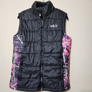 Muddy Girl Moonshine Pink & Black Camo Puffer Vest Size Medium Womens